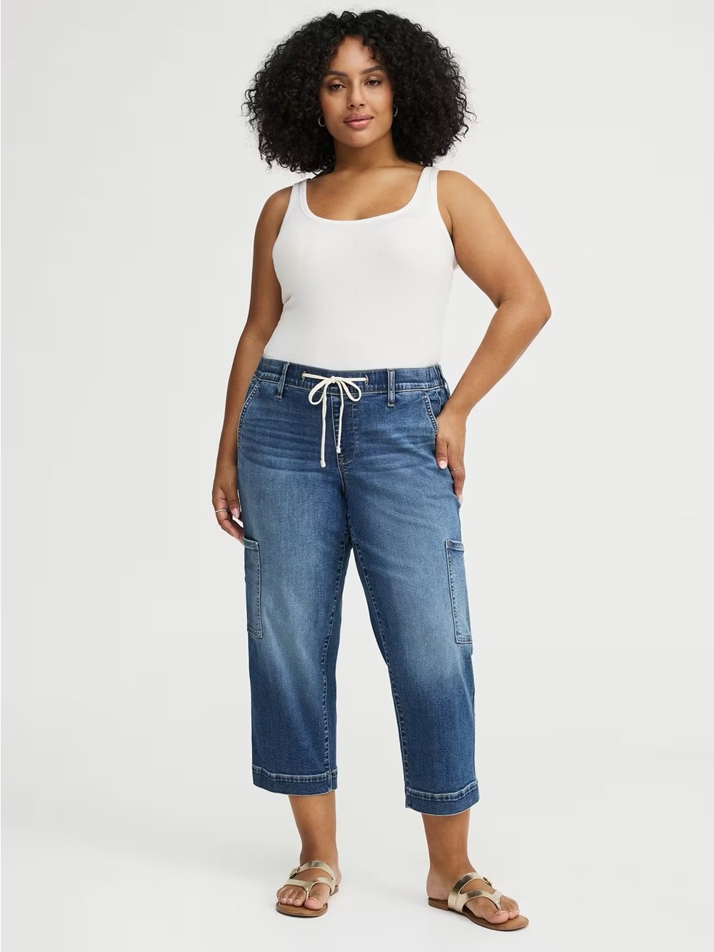 torrid Blue Cropped Drawstring Cargo Jeans
